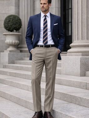 NWT Vintage Jones New York men's trousers beige/tan 44R38 flat front quiet luxur